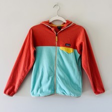 Patagonia Kids Micro D Snap-T Fleece Jacket Girls L 12 Hooded Full Zip Pink Teal