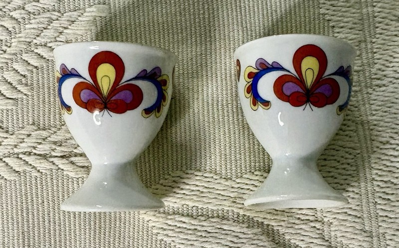 PORSGRUND Farmers Rose Footed Egg Cup Gold Trim Norway Single Cup Set Of 2