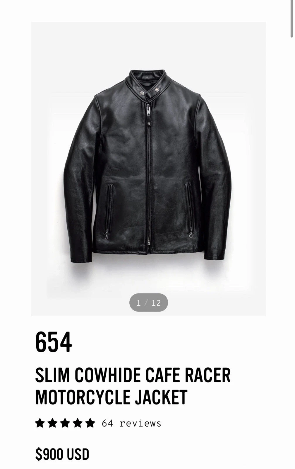 Schott 654 Men’s Leather Jacket Black Size L - product detail image 5