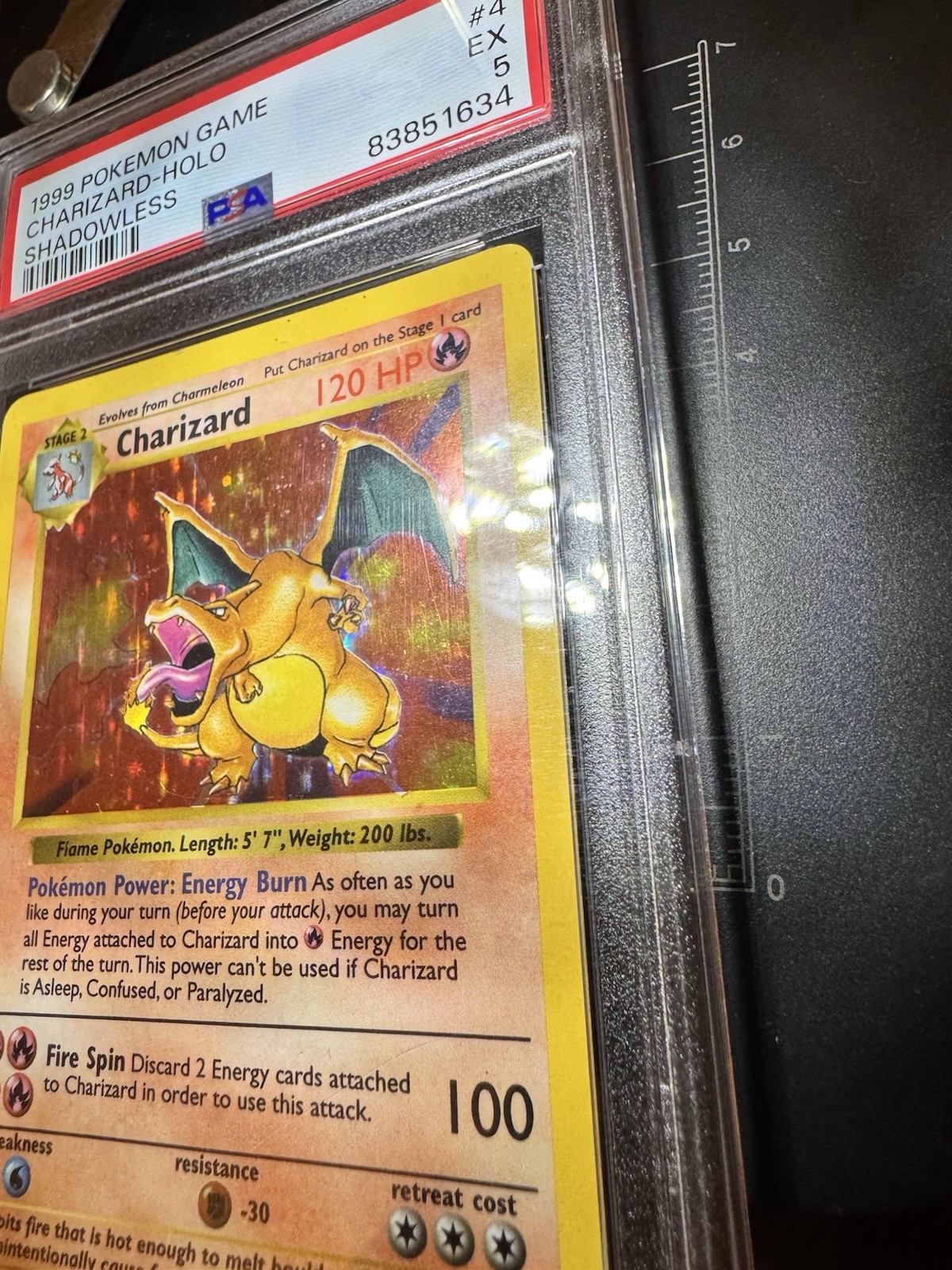 Pokémon TCG Holo Charizard Base Set Shadowless, PSA 5, Clean Copy English view 16