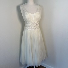 Betsy & Adam Dress Womens 10 Ivory Soutache Waist Tulle Tea Length Vintage Style