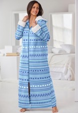 Dreams  Co. Plus Size Sherpa Lined Long Hooded Christmas Pattern Winter Robe 2X