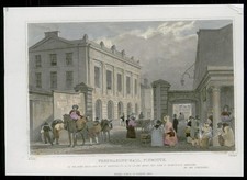 1830 - DEVON Antique Print FREEMASONS HALL PLYMOUTH  Hand Coloured (DVP70)