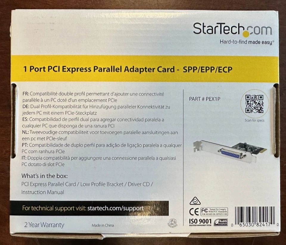 NEW Startech.com 1 Port PCI Express Parallel Adapter Card PEX1P - Image 2 of 2