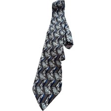 Oscar de La Renta Tie 100% Silk Made In USA Brown Blue Geometric Print