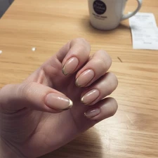 Gold Press On Nails Short Almond Fake Nails with Designs Bling Shimmery French