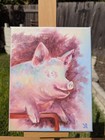 Original Oil Pig Painting 10x8" Canvas OOAK Barnyard Wall Art Signed — photo 2