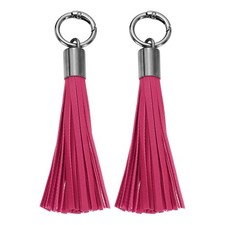 2Pcs Leather Keychain Tassels Women Tassel Bag Charm Rose Red