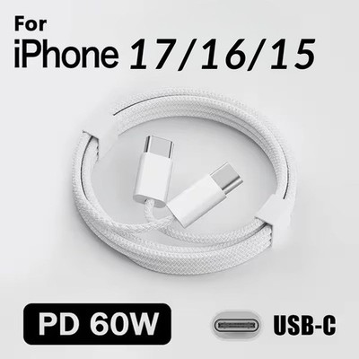 PD 60W USB-C to Type-C Cable Fast Charger Data Sync Cord For iPhone 17 16 15 Lot