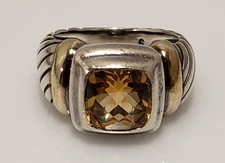 David Yurman Sterling Silver 14k Yellow Gold Citrine Cable Noblesse Ring Sz 6