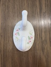 Vintage LENAPE Double Robe Hook White Porcelain with Blossoms Flowers