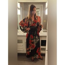 Farm Rio Anthropologie Long Sleeve V Neck Floral Maxi Dress XS