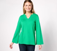 Belle by Kim Gravel Women's Top Sz 2XS (XXS) Ponte Split Neck Green A627946
