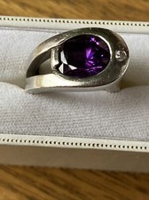 Unusual Sterling Silver Ring With Amethyst & Cubic Zirconia Stone Size N