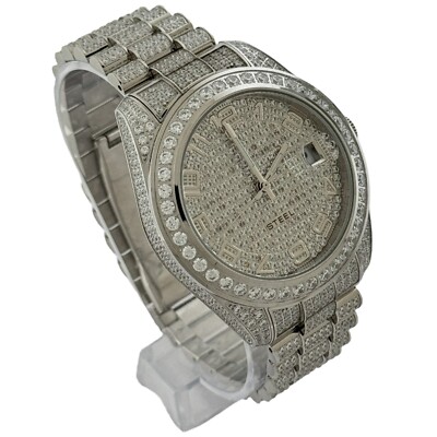 Stainless Steel Bling Watch, CNC settings on CZ's, Gold IP Plating, Brand 