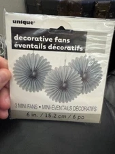 Unique Grey 6" Hanging Paper Fan Party Supply Decorations 3ct New!!!