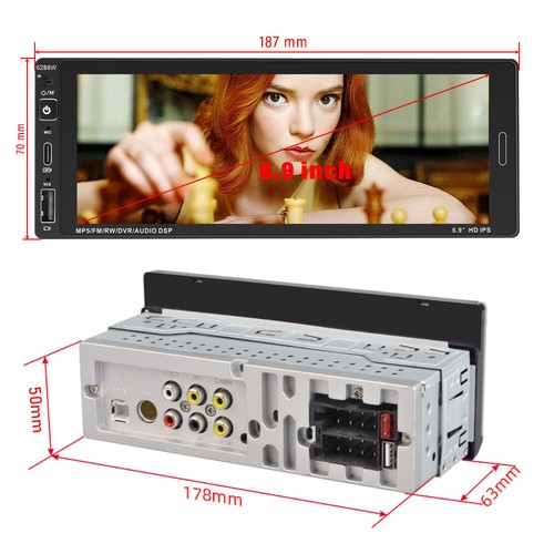 Single Din Car Stereo Wireless Apple CarPlay 6.9 touchscreen Bluetooth Radio USB - Picture 8 of 8