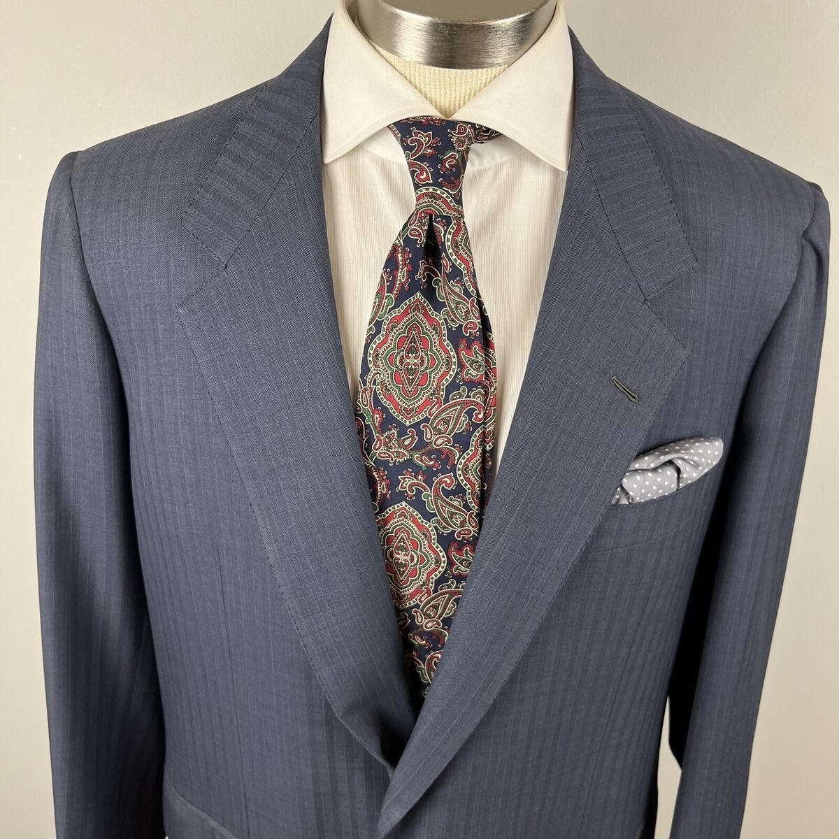 Domenico Caraceni Napoli 46L blue striped wool suit 42 x 31 Domenico Caraceni Napoli 46L blue striped wool suit 42 x 31