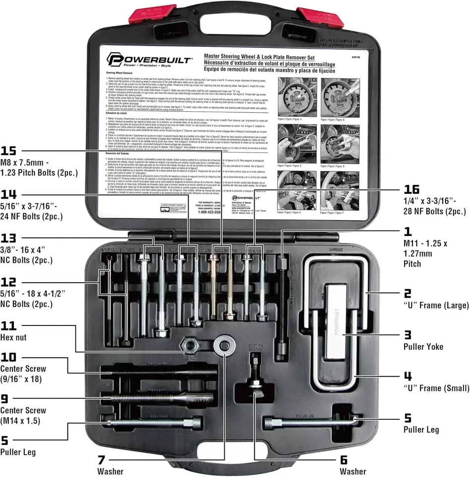 Master Steering Wheel Puller Kit - 16 Pc Lock Plate & Steering Tool Set — 第 2/4 张图片
