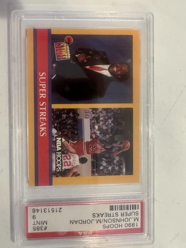 1990 NBA HOOPS MICHAEL JORDAN MAGIC JOHNSON SUPER STREAKS #385 CARD| PSA 9 MINT