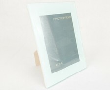 Glass Picture Frame, 4" x 6" Easel Back, Shelf or Desk, Pale Blue Border, PF70