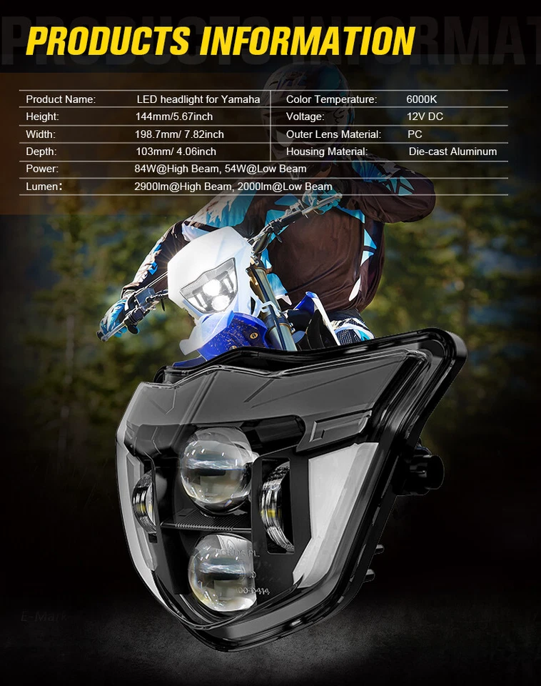 LED Headlight DRL for Yamaha WR250F WR450F 2013 2014 2015 2016 2017 2018 2019-23 - Image 2 of 4