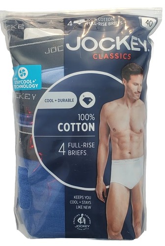 Jockey Briefs Men's Size 40 Full Rise 4 Pack Underwear 100% Cotton