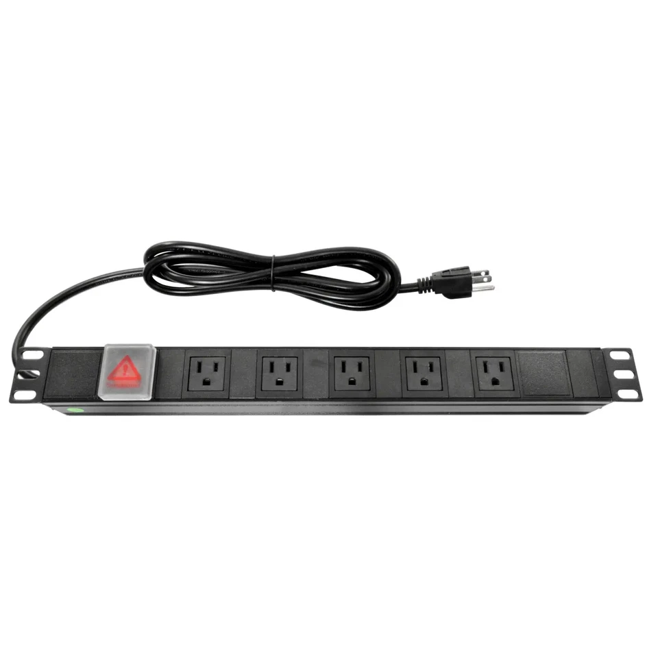 5 Outlet 15A Rack Mount Power Strip w/ 6FT Power Cord for Standard 19in Black - Image 2 of 2