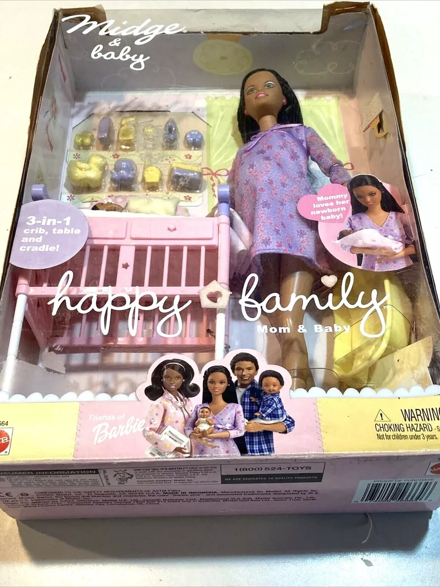 Happy Family Midge Barbie Pregnant Mattel 2002 With Baby and Baby Bed  Vintage 