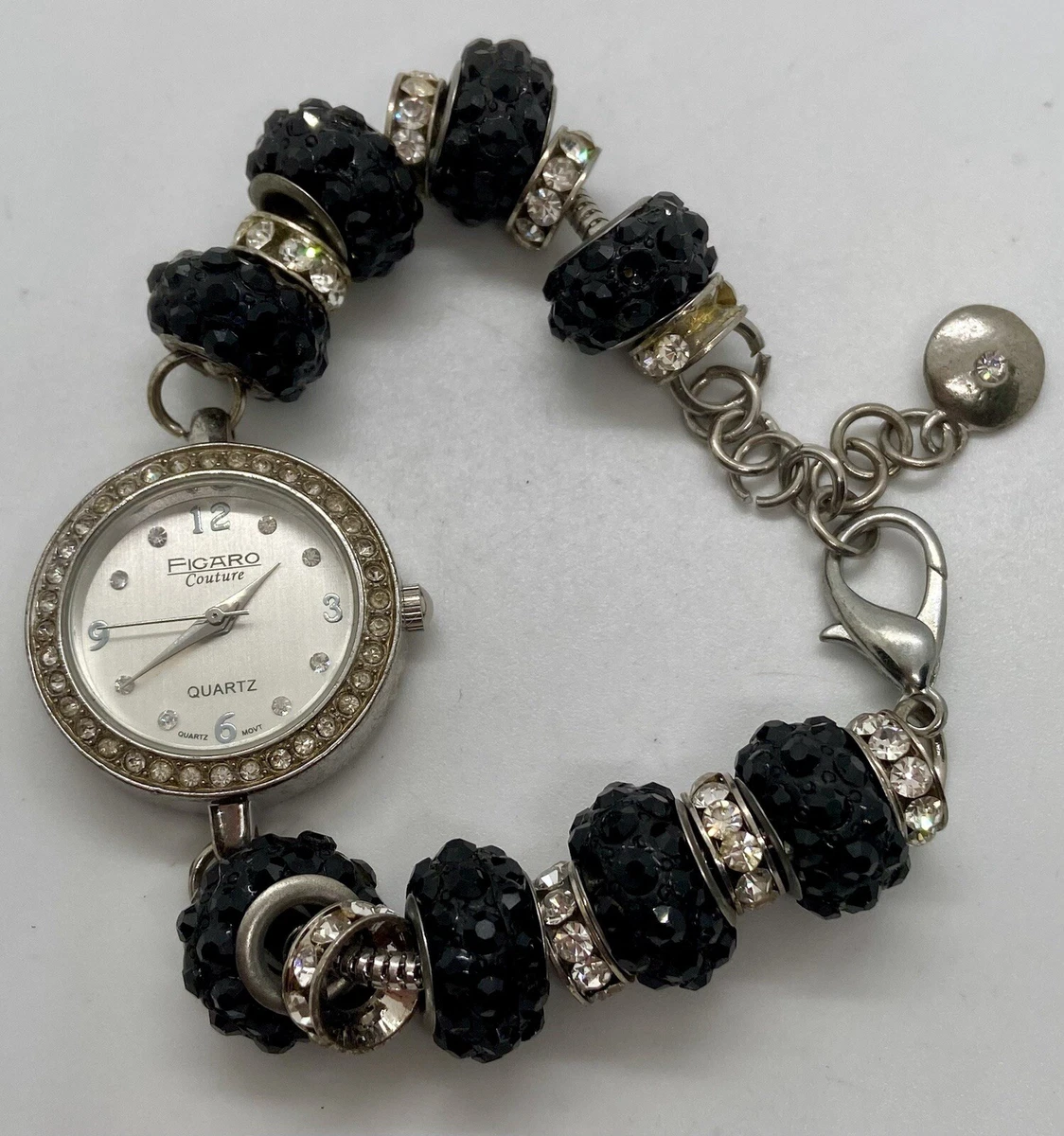 Ficaro Couture Purple Beaded Watch Bracelet Rhinestone Heart Charm Needs Battery Figaro Couture | Jewelry | Retro Figaro Couture Charm  main image 3