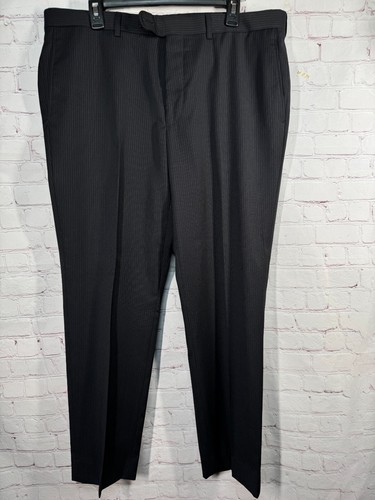 JACK VICTOR Mens Black Stripe Wool Flat Front 2pc Suit 42R Jacket 38x31 Pant - Picture 11 of 13