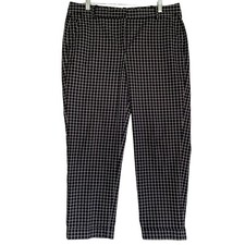 Talbots Ankle Pants 10 Black High Rise Straight Geometrical Print Stretch Casual