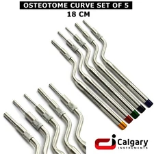 Set of 5 New Sinus Lift Osteotomes with Curved Concave Tip for Implant Procedure