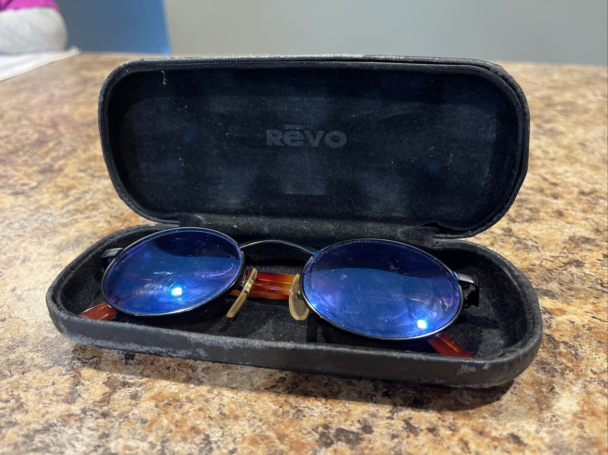 REVI 3点 Revo 962/001 Black Tortoise Shell Oval Blue Mirror Lens Sunglasses