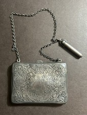 Antique Sterling Silver Art Nouveau Ornate Purse / Card Case with Daisy Design