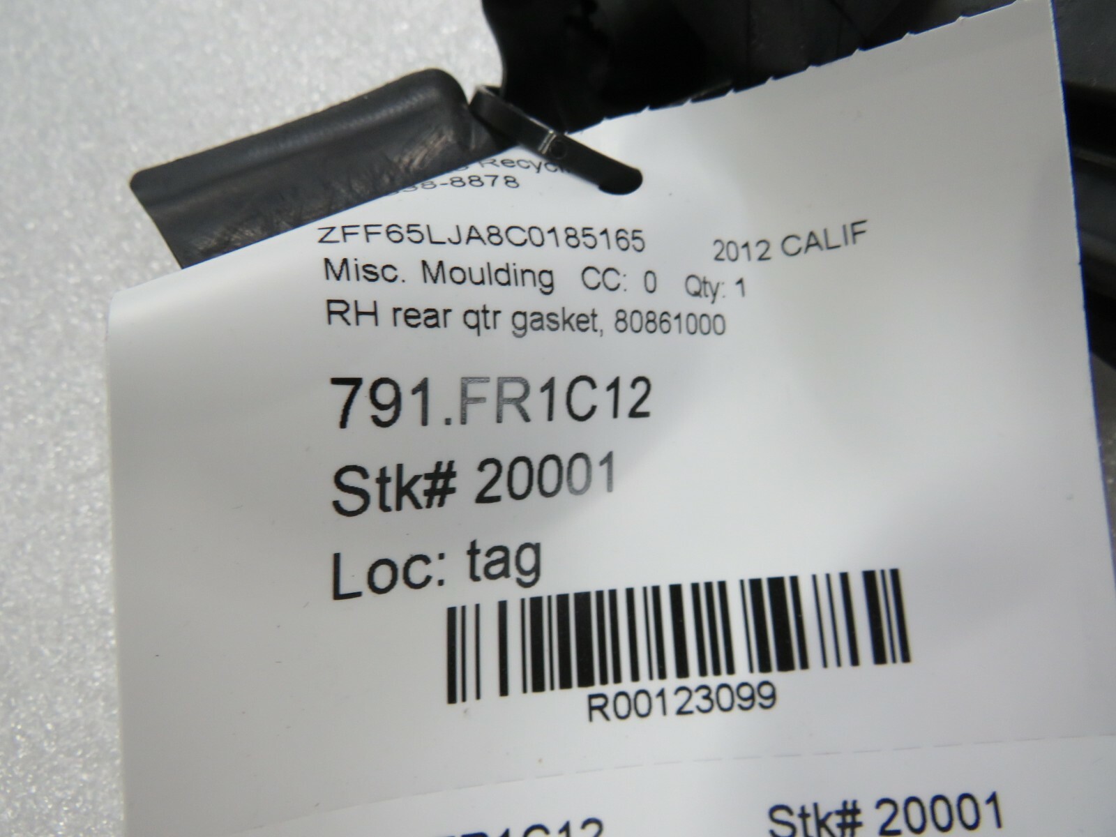 Ferrari California, RH, Right, Rear Quarter Gasket, Used, P/N 80861000