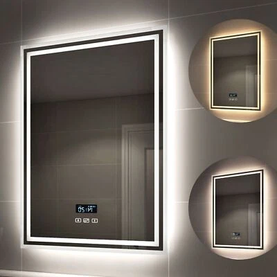 EMKE LED Bathroom Mirror With Bluetooth Shaver Socket Clock Demister 500x700 mm