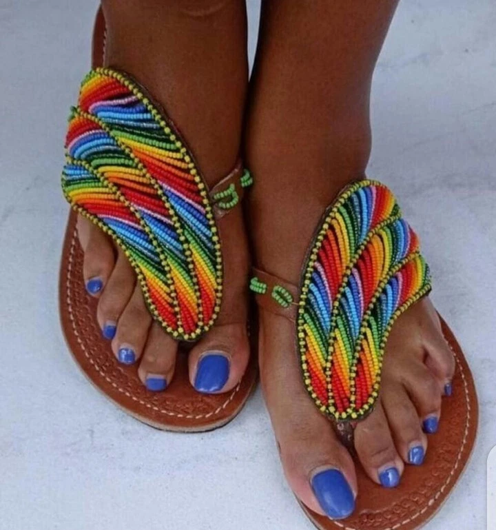 African Kente Sandals | African Women's Beaded Leather Sandal | Handmade Colorful  Flip Flops | Thongs | Beach Footwear – Okatakyie