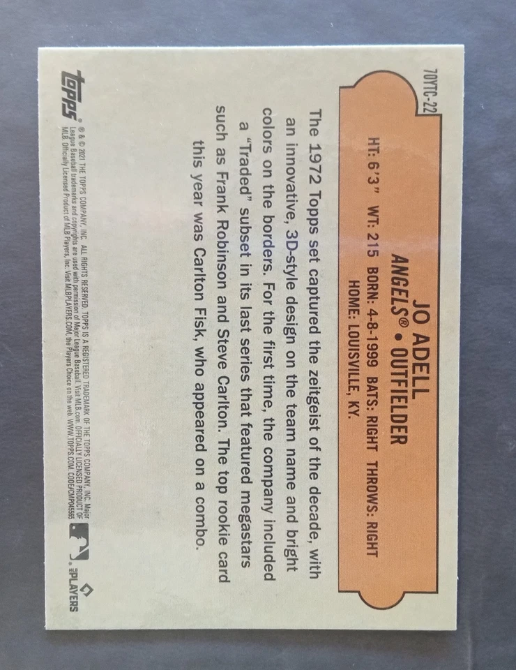 2021 Topps Jo Adell RC Refractor 70 Years of Topps Chrome Mint #70YTC-22 - Image 2 of 2