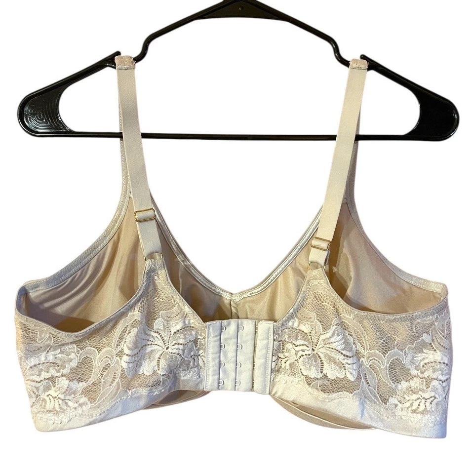 Sutiã feminino Lilyette cobertura total com aro bege renda e cetim ajustável 42D - Imagem 2 de 4