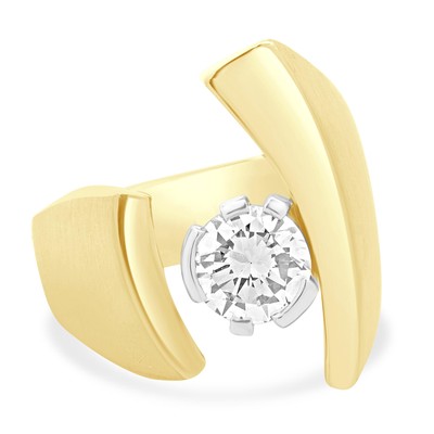 18 Karat Gelbgold maßgefertigter runder Brillantschliff Diamant Verlobungsring