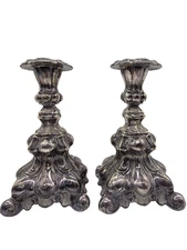 Pair of Vintage Alpaca? Baroque Rococo Style Candle Holders Silver Tone weighted