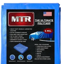 MTR 5 Mil Ultimate Poly Tarp 8ft X 12ft Blue Tarp Heavy Duty Tarp Water Proof
