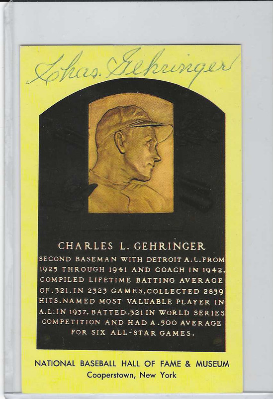 Charlie Gehringer Autographed Gold HOF Plaque Postcard...JSA Authenticated!!