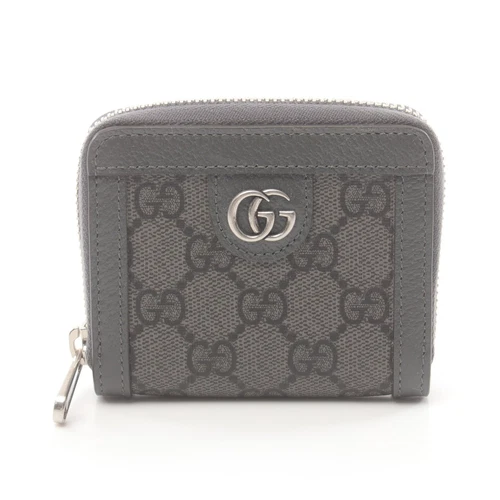 【Portefeuille】GUCCI Ophidia GG Supreme Porte monnaie à fermeture éclair ronde PVC Cuir Gris