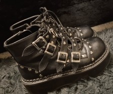 Black Demonia Heart Studded Boots - Size 4
