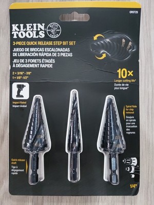 Klein Tools Qrst2S Quick-Release Step Bit Set 3-Piece Durable Aluminum Titanium