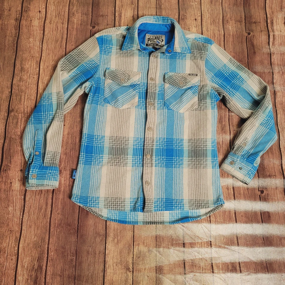 Pelágico Abotonado Para Hombres S Azul Cuadros Quest Rendimiento Franela Cabaña Pesca Foto 2 de 4