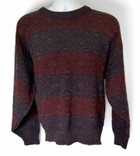 Vtg 80s Seat Roebuck & Co Striped Crewneck Sweater XL Made in USA Blue Burgundy