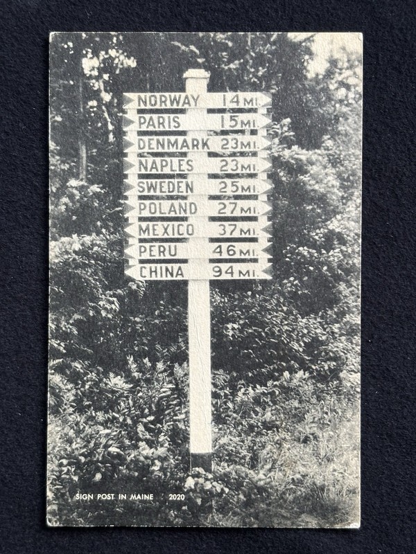 1957 Sign Post In Maine, Postcard, Mileage Board, 2020, Postmarked